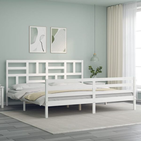 vidaXL Massivholzbett mit Kopfteil Wei&szlig; 200x200 cm