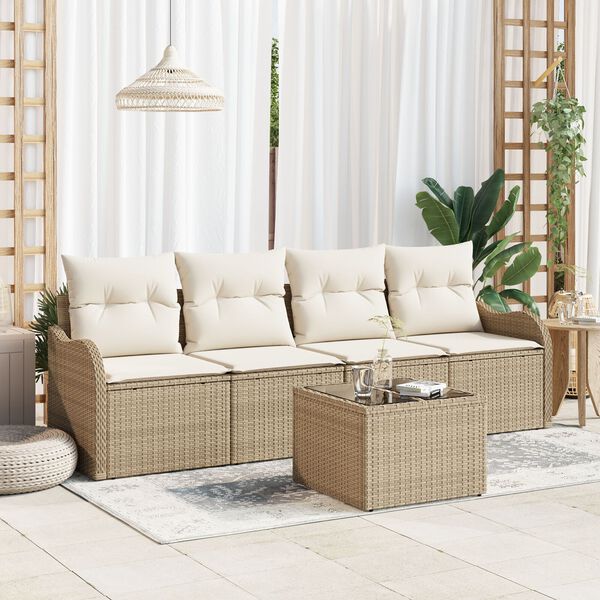 vidaXL Garten-Sofa-Set mit Kissen mit Speicher 5 pcs Beige und Creme