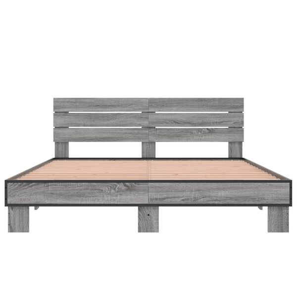 vidaXL Bettgestell Grau Sonoma 150x200 cm Holzwerkstoff und Metall