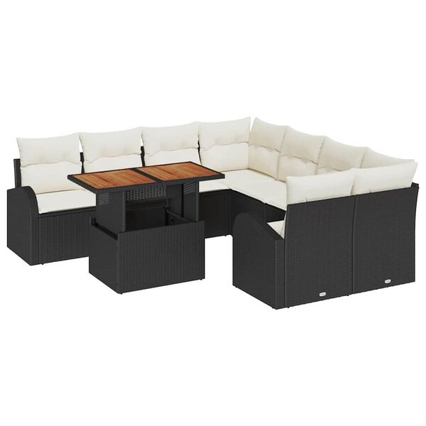 vidaXL Garten-Sofa-Set mit Kissen 9 pcs Schwarz und Creme