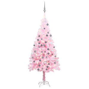 vidaXL K&uuml;nstlicher Weihnachtsbaum mit Beleuchtung & Kugeln Rosa 180cm
