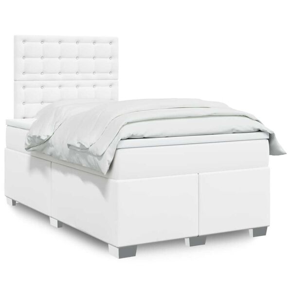 vidaXL Boxspringbett mit Matratze Wei&szlig; 120x190 cm Kunstleder