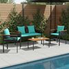 vidaXL Gartenm&ouml;bel Set mit Kissen 4 pcs Schwarz und T&uuml;rkis PE-Rattan