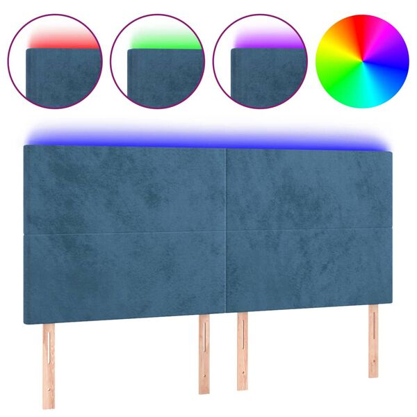 vidaXL LED Kopfteil Dunkelblau 200x5x118/128 cm Samt