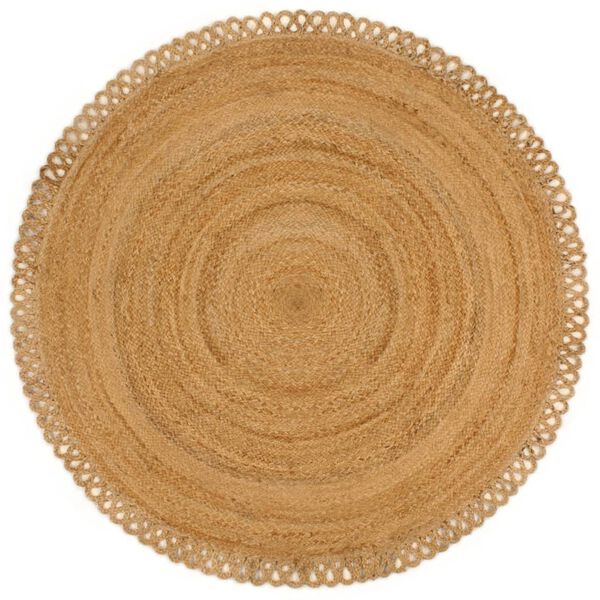 vidaXL Teppich Geflochten mit Wellenrand 90 cm Jute Rund