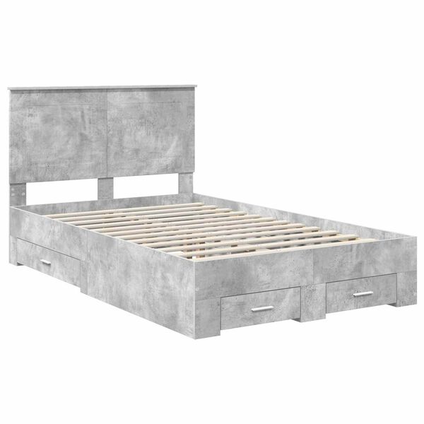 vidaXL Bettrahmen mit Kopfteil Beton Grau 120 x 200 cm Holzwerkstoff