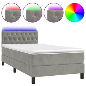 vidaXL Boxspringbett mit Matratze & LED Hellgrau 100x200 cm Samt