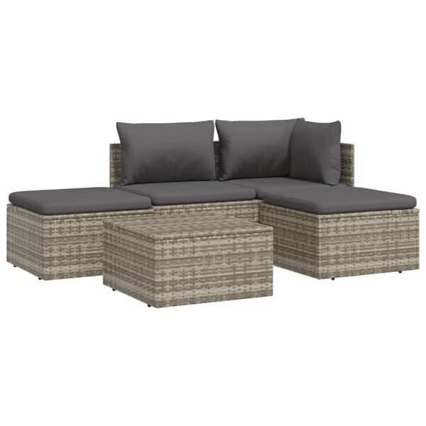 vidaXL 5-tlg. Garten-Lounge-Set mit Kissen Grau Poly Rattan
