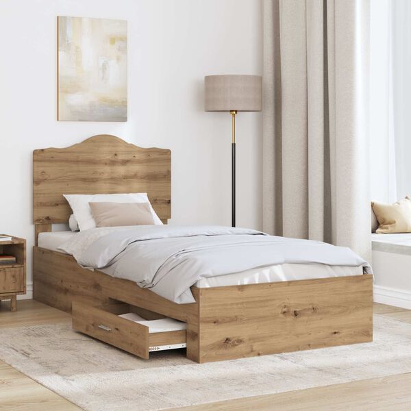 vidaXL Bettrahmen mit Kopfteil Artisan-Eiche 90 x 190 cm Holzwerkstoff
