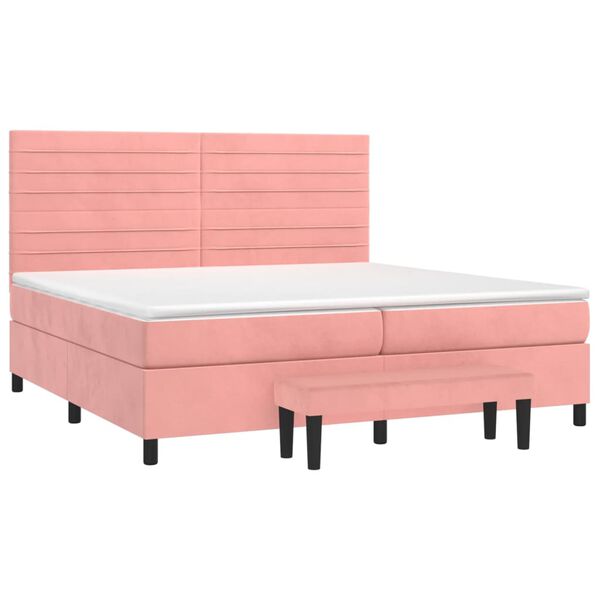 vidaXL Boxspringbett mit Matratze Rosa 200x200 cm Samt