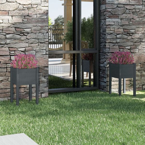 vidaXL Pflanzkübel 2 Stk. Grau 40x40x70 cm Massivholz Kiefer