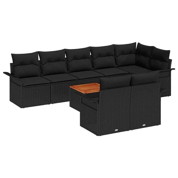 vidaXL Garten-Sofa-Set mit Kissen mit Speicher 9 pcs Schwarz