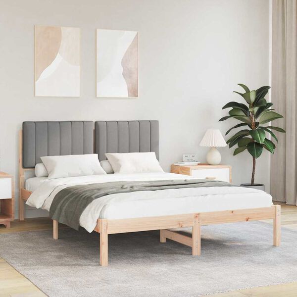 vidaXL Bettgestell mit gepolstertem Kopfteil Hellgrau 135 x 190 cm