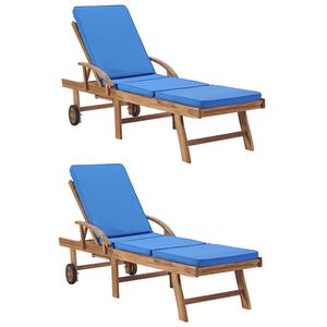 vidaXL Sonnenliegen mit Auflagen 2 Stk. Massivholz Teak Blau