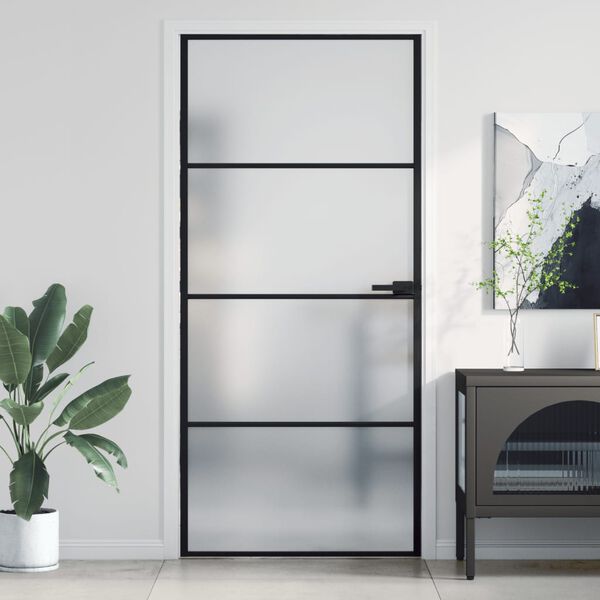 vidaXL Innent&uuml;r Schlank Schwarz 93x201,5 cm Hartglas & Aluminium