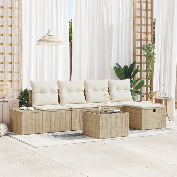 vidaXL Gartensofa-set mit Kissen 6 pcs Beige Poly-Rattan