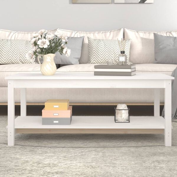 vidaXL Couchtisch Wei&szlig; 110x55x45 cm Massivholz Kiefer