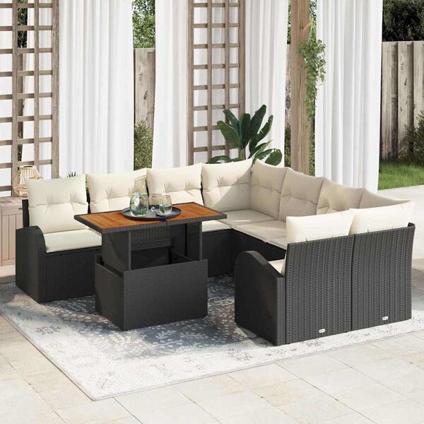 vidaXL Garten-Sofa-Set mit Kissen 9 pcs Schwarz und Creme