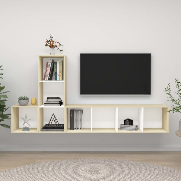 vidaXL 3-tlg. TV-Schrank-Set Wei&szlig; Sonoma-Eiche Holzwerkstoff