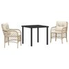 vidaXL Garten Essgruppe mit Kissen 3 pcs Beige Poly-Rattan