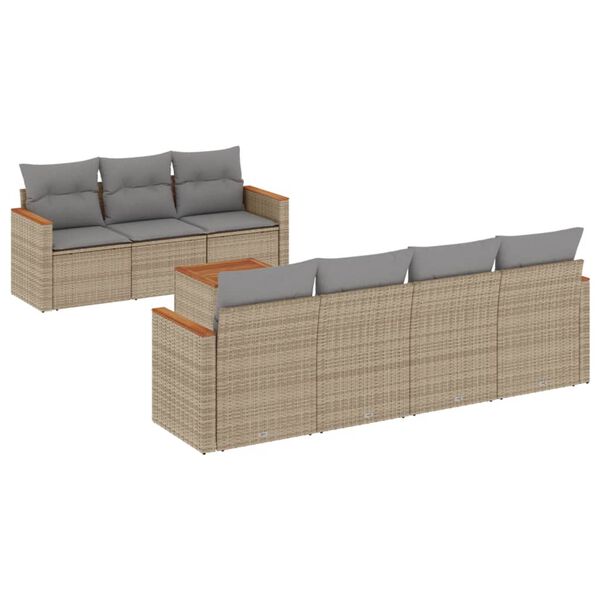 vidaXL 8-tlg. Garten-Sofagarnitur mit Kissen Beige Poly Rattan