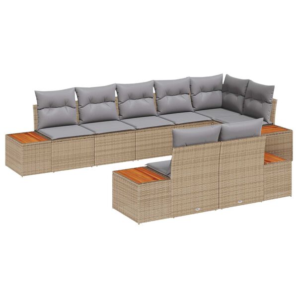 vidaXL Gartensofa-set mit Kissen 8 pcs Beige Poly Rattan