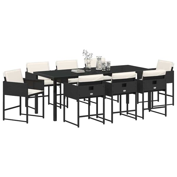 vidaXL Garten Essgruppe mit Kissen 9 pcs Schwarz Poly-Rattan