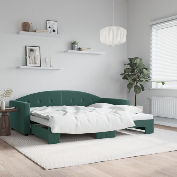 vidaXL Tagesbett Ausziehbar Dunkelgr&uuml;n 90x200 cm Samt