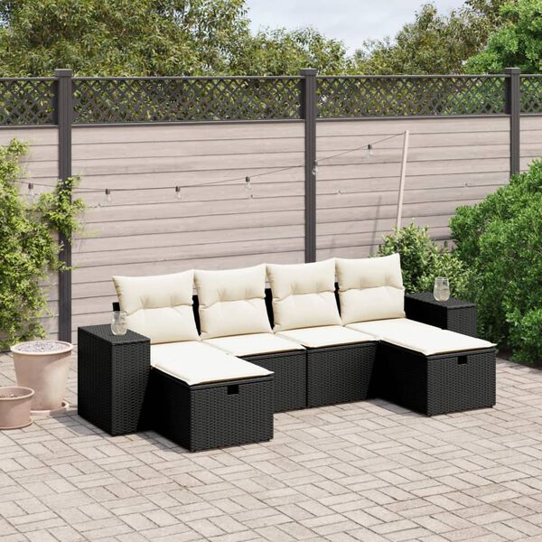 vidaXL 6-tlg. Garten-Sofagarnitur mit Kissen Schwarz Poly Rattan