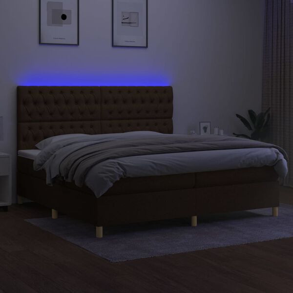 vidaXL Boxspringbett mit Matratze & LED Dunkelbraun 200x200 cm Stoff