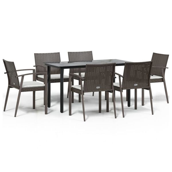 vidaXL 7-tlg. Garten-Essgruppe mit Kissen Poly Rattan und Stahl