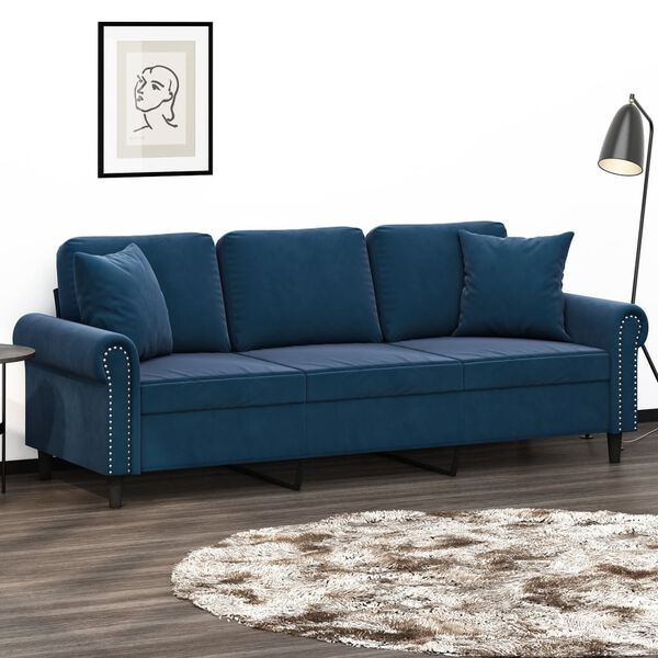 vidaXL 3-Sitzer-Sofa mit Kissen Blau 180 cm Samt