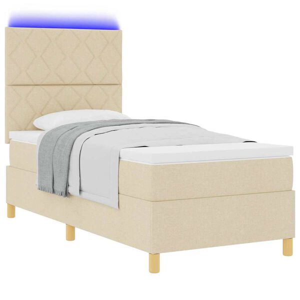 vidaXL Boxspringbett mit Matratze mit Kopfteil Creme 90 x 190 cm Stoff
