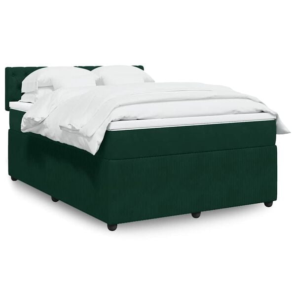 vidaXL Boxspringbett mit Matratze Dunkelgr&uuml;n 160x200 cm Samt