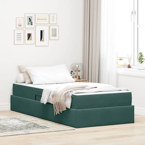vidaXL Aufbewahrungsbett mit Matratze Dunkelgr&uuml;n 100 x 200 cm Samt
