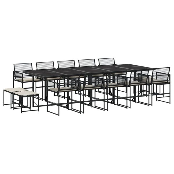 vidaXL 15-tlg. Garten-Essgruppe mit Kissen Schwarz Poly Rattan