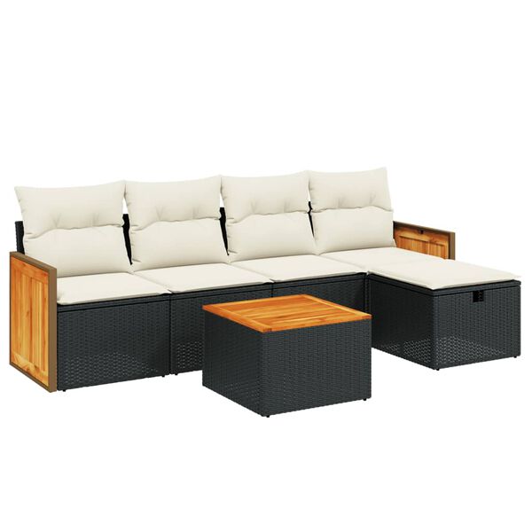 vidaXL 6-tlg. Garten-Sofagarnitur mit Kissen Schwarz Poly Rattan
