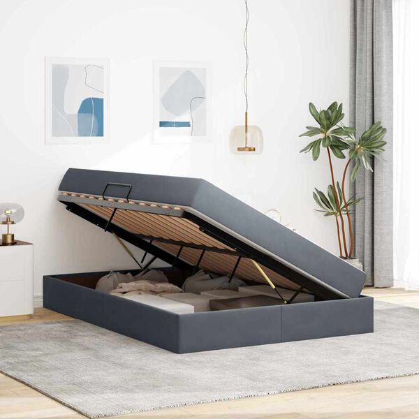 vidaXL Aufbewahrungsbett mit Matratze Dunkelgrau 140 x 190 cm Samt