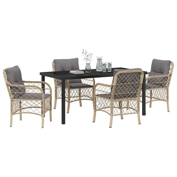vidaXL Garten Essgruppe mit Kissen 5 pcs Beige Poly-Rattan