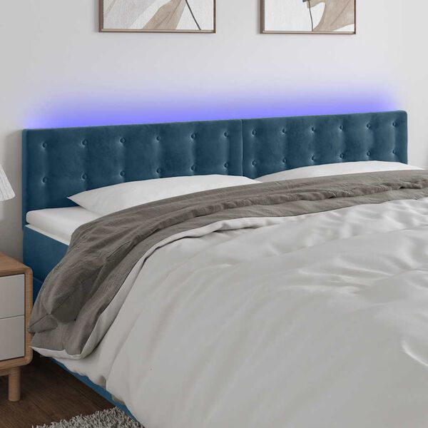 vidaXL LED Kopfteil Dunkelblau 200x5x78/88 cm Samt