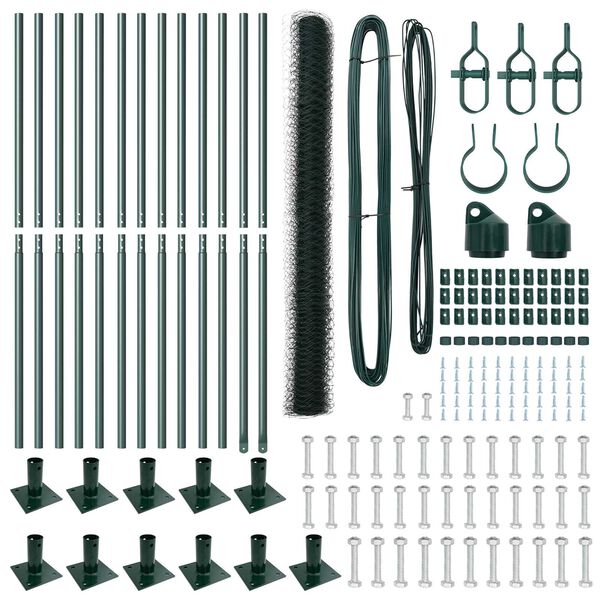 vidaXL Zaunpfosten Gr&uuml;n 25 x 1,6 m (50 mm Geflecht) Stahl und PVC