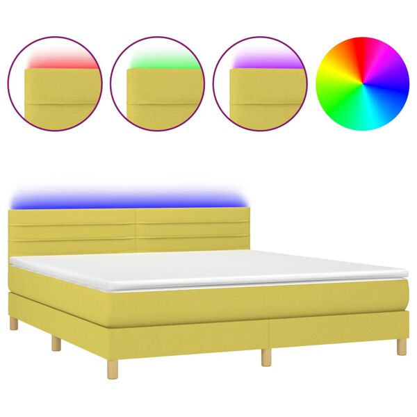 vidaXL Boxspringbett mit Matratze & LED Gr&uuml;n 180x200 cm Stoff