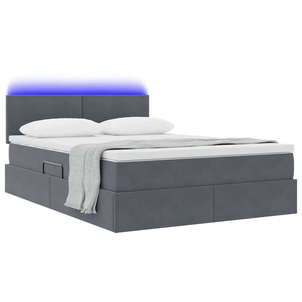 vidaXL Bett mit Stauraum und LED Dunkelgrau 140 x 190 cm Samt