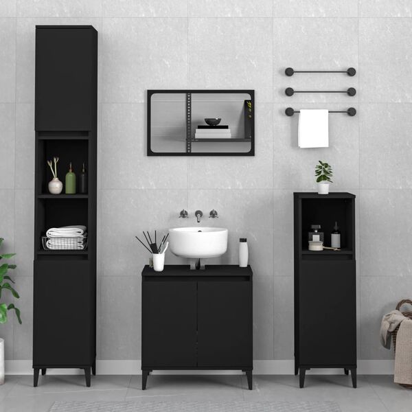 vidaXL 2-tlg. Badm&ouml;bel-Set Schwarz Holzwerkstoff
