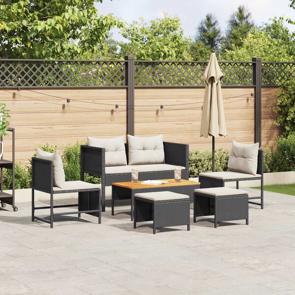 vidaXL Garten-Sofa-Set 6 pcs Schwarz und Creme Poly-Rattan