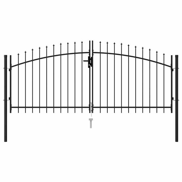 vidaXL Zauntor Doppelfl&uuml;gel mit Speerspitzen Stahl 299,5x174,5 cm Schwarz