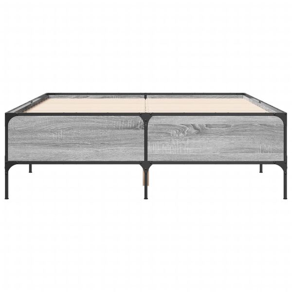 vidaXL Bettgestell Grau Sonoma 135x190 cm Holzwerkstoff und Metall