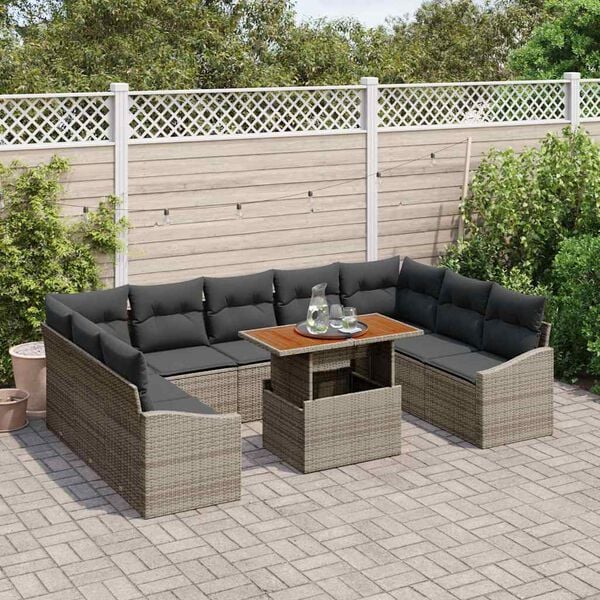 vidaXL Garten-Sofa-Set mit Speicher 10 pcs Grau Poly Rattan