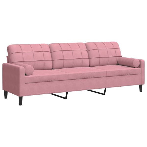 vidaXL Sofa 3-Sitzer mit Zierkissen Rosa 210 cm Samt