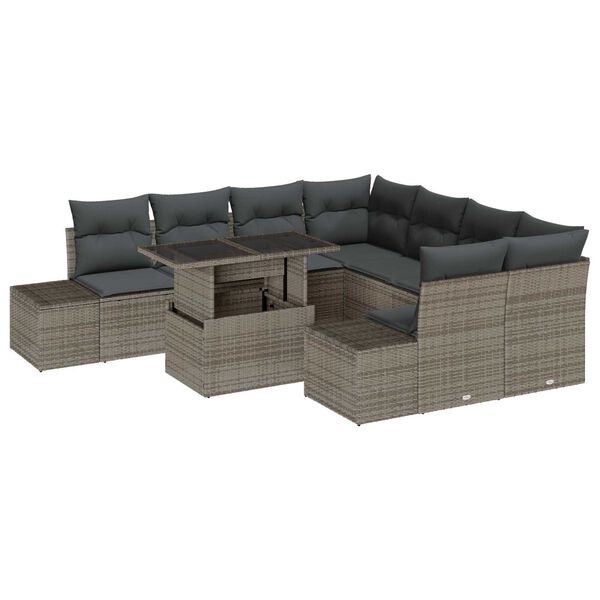 vidaXL Garten-Sofa-Set mit Kissen mit Speicher mit Kissen 9 pcs Grau